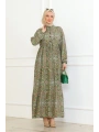 Otantik Desen Viskon Elbise - Yeşil