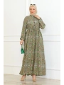 Otantik Desen Viskon Elbise - Yeşil