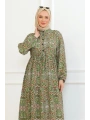 Otantik Desen Viskon Elbise - Yeşil