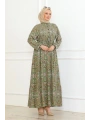 Otantik Desen Viskon Elbise - Yeşil