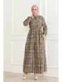 Otantik Desen Viskon Elbise - Taba