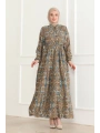 Otantik Desen Viskon Elbise - Taba