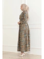 Otantik Desen Viskon Elbise - Taba