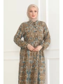 Otantik Desen Viskon Elbise - Taba