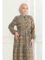 Otantik Desen Viskon Elbise - Taba
