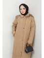 İçi Kürklü Kapüşonlu Kaban/Mont - Bej