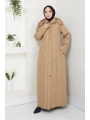İçi Kürklü Tam Boy Kaban Mont - Bej / M0102