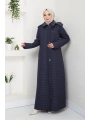 İçi Kürklü Tam Boy Kaban Mont - Lacivert / M0102