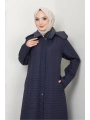 İçi Kürklü Tam Boy Kaban Mont - Lacivert / M0102