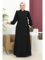 Bağlamalı Çıt Çıt Detaylı Ferace - Siyah