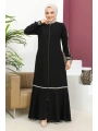 Ribanalı Bilek Şerit Detaylı Tesettür Ferace - Siyah / F0122
