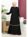 Ribanalı Bilek Şerit Detaylı Tesettür Ferace - Siyah / F0122