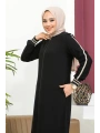 Ribanalı Bilek Şerit Detaylı Tesettür Ferace - Siyah / F0122
