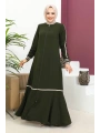 Ribanalı Bilek Şerit Detaylı Tesettür Ferace - Haki / F0122