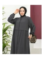 Büyük Beden Krep Ferace -Antrasit