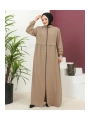 Büyük Beden Krep Ferace -Bej