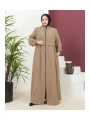 Büyük Beden Krep Ferace -Bej