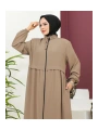 Büyük Beden Krep Ferace -Bej