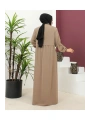 Büyük Beden Krep Ferace -Bej