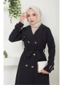 Pamuklu Bondit Kumaş Trençkot / M0105 - Siyah