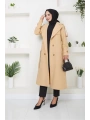 Kruvaze Yaka Bondit Kumaş Trençkot / M0106 - Camel