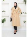 Kruvaze Yaka Bondit Kumaş Trençkot / M0106 - Camel