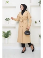 Kruvaze Yaka Bondit Kumaş Trençkot / M0106 - Camel