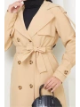 Kruvaze Yaka Bondit Kumaş Trençkot / M0106 - Camel