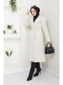 Kadın Polar Kaşe Uzun Kaban / M0107 - Krem
