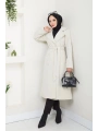 Kadın Polar Kaşe Uzun Kaban / M0107 - Krem