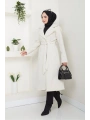 Kadın Polar Kaşe Uzun Kaban / M0107 - Krem