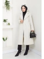 Kadın Polar Kaşe Uzun Kaban / M0107 - Krem