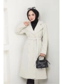 Kadın Polar Kaşe Uzun Kaban / M0107 - Krem