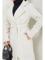 Kadın Polar Kaşe Uzun Kaban / M0107 - Krem