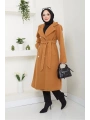 Kadın Polar Kaşe Uzun Kaban / M0107 - Camel