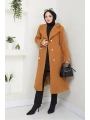Kadın Polar Kaşe Uzun Kaban / M0107 - Camel