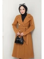 Kadın Polar Kaşe Uzun Kaban / M0107 - Camel
