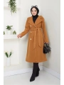 Kadın Polar Kaşe Uzun Kaban / M0107 - Camel