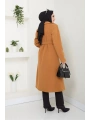 Kadın Polar Kaşe Uzun Kaban / M0107 - Camel