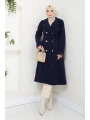 Kadın Polar Kaşe Uzun Kaban / M0107 - Lacivert