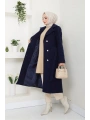 Kadın Polar Kaşe Uzun Kaban / M0107 - Lacivert