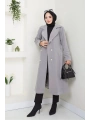 Kadın Polar Kaşe Uzun Kaban / M0107 - Gri