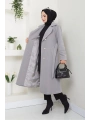 Kadın Polar Kaşe Uzun Kaban / M0107 - Gri