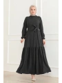 Katya Kumaş Mevsimlik Elbise / E0120 - Siyah
