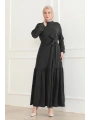 Katya Kumaş Mevsimlik Elbise / E0120 - Siyah
