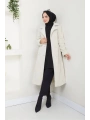 Uzun Polar Kaşe Kaban / M0112 - Krem