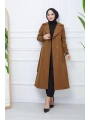 Bondit Kumaş Ribanalı Uzun Boy Trençkot / Kahverengi - M0110