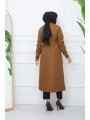Bondit Kumaş Ribanalı Uzun Boy Trençkot / Kahverengi - M0110