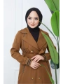 Bondit Kumaş Ribanalı Uzun Boy Trençkot / Kahverengi - M0110