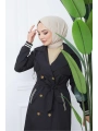 Bondit Kumaş Ribanalı Uzun Boy Trençkot / Siyah - M0110